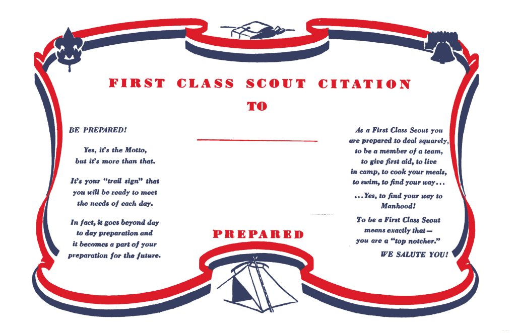 1946 First Class Scout Citation for your new First Class Scouts!